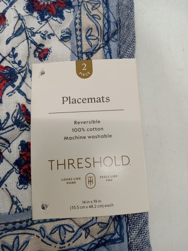 2pk Threshold Reversible 100% Cotton Quilted Placemats - 14" x 19" - Baby Blue with Red Flowers image 3
