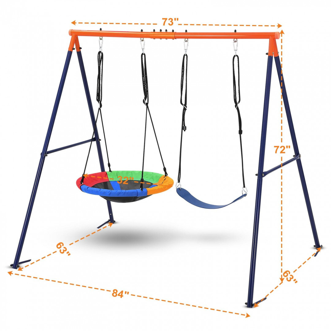 garvee kids saucer swing with adjustable rope height - 440lbs max - blue/orange - (model: pto_0yu6t5hn) image 2