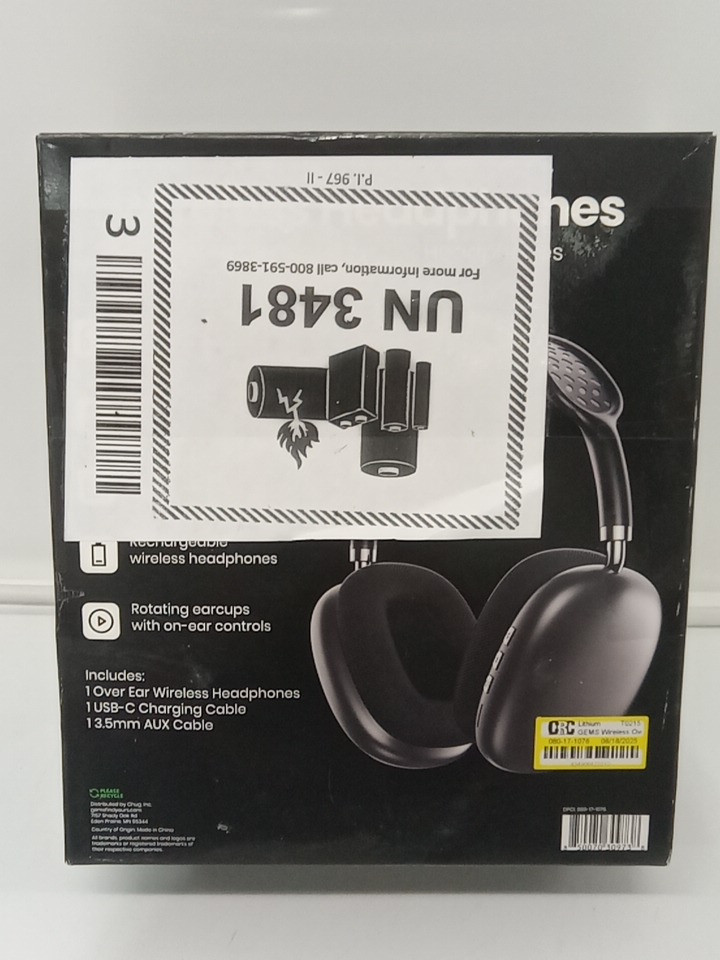 GEMS wireless headphones with 3.5mm aux - black (model: 080-17-1076) image 3