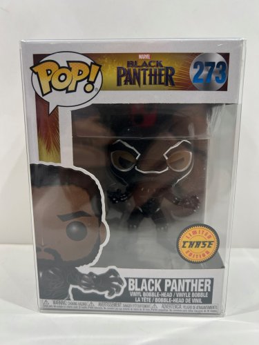 Funko pop! **chase limited edition** marvel black panther - black panther bobble head (#273) **plastic protector cover** image 2