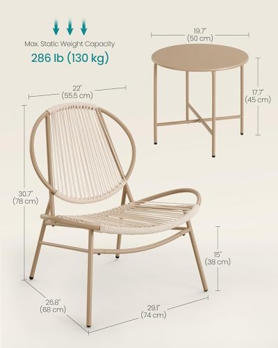 3pc SONGMICS Garden Bistro Patio Furniture Set -286lbs max - TABLE 19" X 17.7" - CHAIRS 22" X 30.7" X 15" - Camel Brown (MODEL: UGGF021K01) image 3
