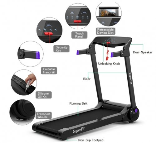 superfit folding electric treadmill w/ bluetooth connectivity - 3HP, 8mph max - black - (model: SP37464PU) image 2