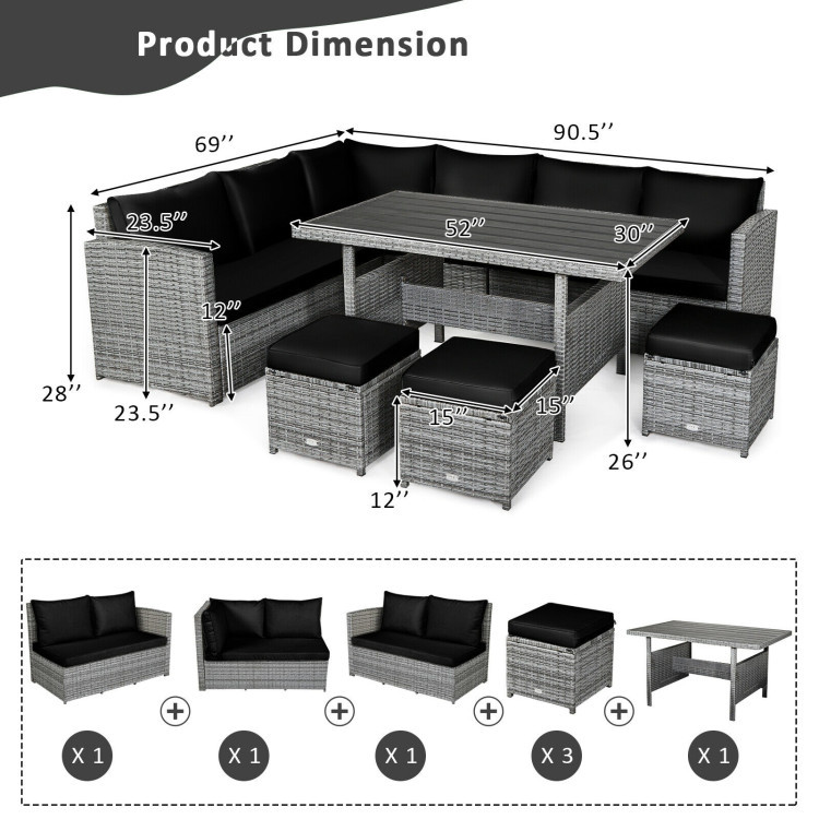 costway wicker patio dining table ONLY- 52'' x 26'' - dark grey (model: hw67190dgr) image 2