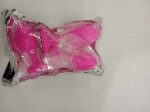3PC anal play silicone butt plug with circular gems - small/medium/large - pink/white image 2