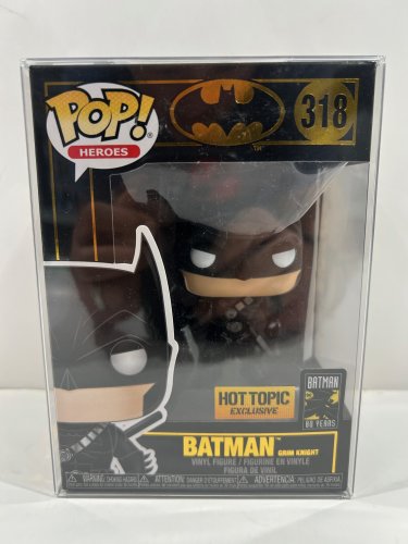 Funko pop! **hot topic exclusive** heroes: Batman - batman grim knight vinyl figure (#318) **plastic protector cover** image 2