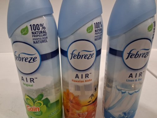3PK Febreeze Air Refresher Scented Freshener - 250g Each - Original Gain, LINEN & SKY, HAWAIIAN ALOHA, and unstoppables air image 3