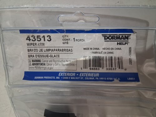 DORMAN FRONT driver SIDE Windshield Wiper Arm Replacement FOR 2013-2019 FORD ESCAPE - BLACK (MODEL: 43513) image 4