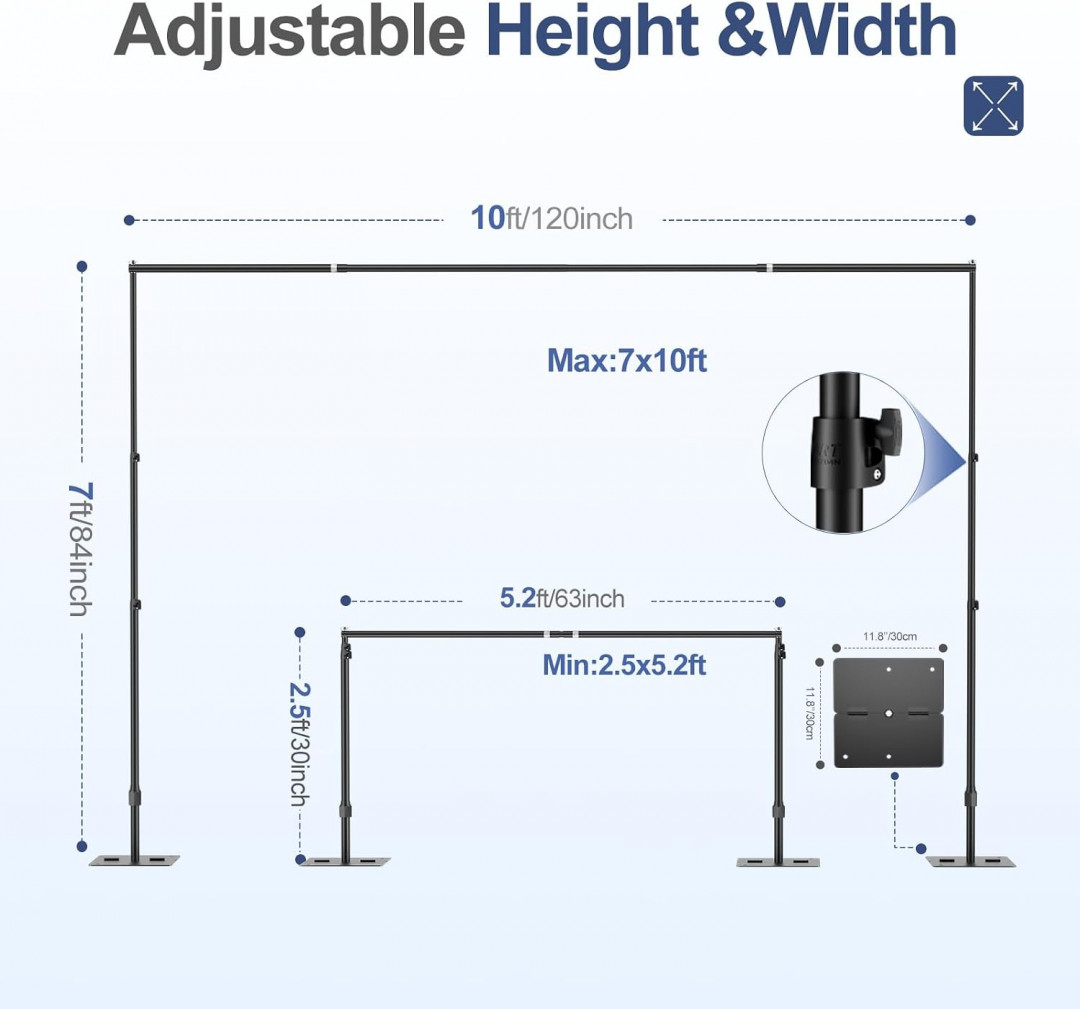 emart adjustable backdrop photography stand - 10ft x 7ft - black (model: EM-BS-NT2130) image 2
