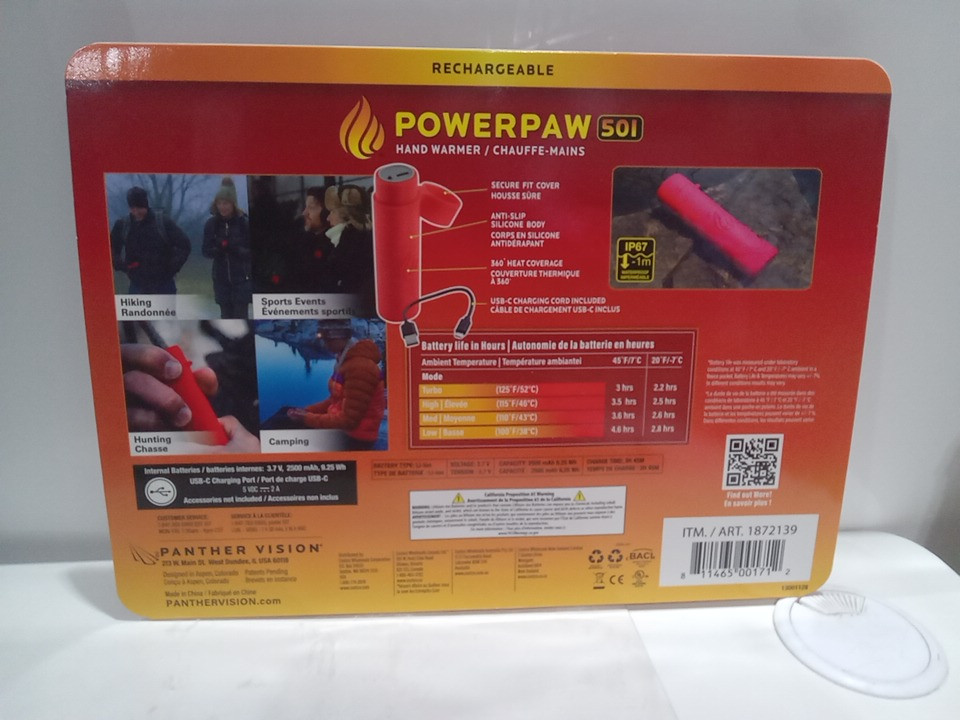 2pk Powerpaw 501 Rechargeable Hand Warmer - RED (Model: 1872139) image 4