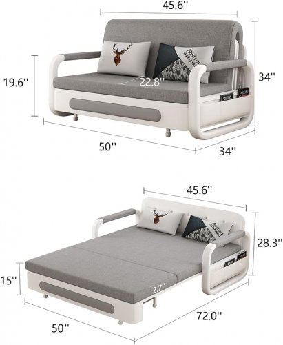 2-IN-1 Modern Pull-Out Sofa Bed - 50" - Grey/White image 2
