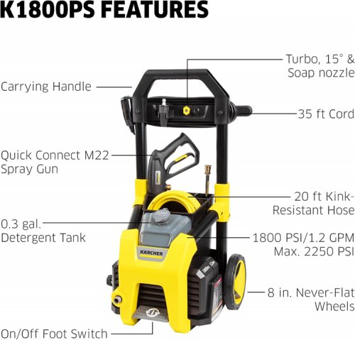 KARCHER High Pressure Washer K1800 Power Control -2250PSI - Yellow (MODEL: K1800PS) image 2