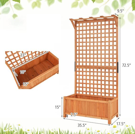Costway Raised Garden Planter Box with Trellis for Climbing Plants - 35" x 17" x 72" - orange (model:GT3922OR) image 2