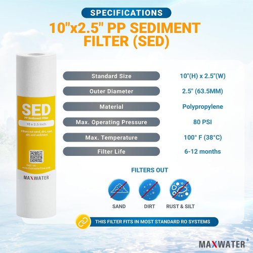 50pk MAX WATER Sediment Water Filteration System Replacement - 5 micron - 10" - white image 2