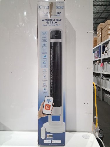 omnibreeze premium 38" Rotating tower fan with wifi CONTROL, 5-SPEEDS & REMOTE - white/BLACK (model: 5333021/dc2313r-g) image 2