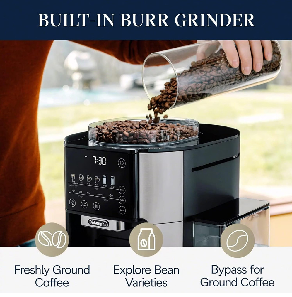 DeLonghi TrueBrew Hot or Iced SINGLE SERVE Coffee Maker WITH Built-in Grinder - BLACK/Stainless STEEL (MODEL: CAM51025MB) image 3