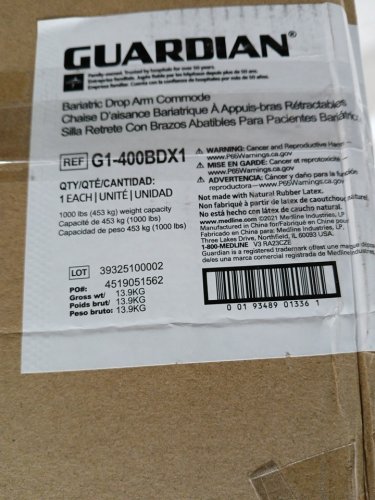 guardian bariatric drop arm commode with pot and lid- 1000lb maximum- grey/white (model: ‎G1-400BDX1) image 3