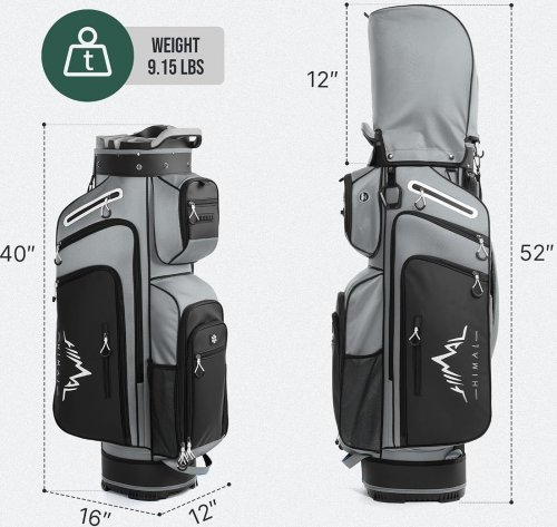 uniHimal T-Lock Golf Cart Bag with Quiet 14-Way Full-Length Divider Top - 16" x 12" x 40" - Grey (Model: Golf Cart Bag) image 2