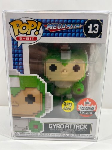 Funko pop! **glows in the dark**2018 Canadian convention** 8-bit: mega man - gyro attack vinyl figure (#13) **plastic protector cover** image 2