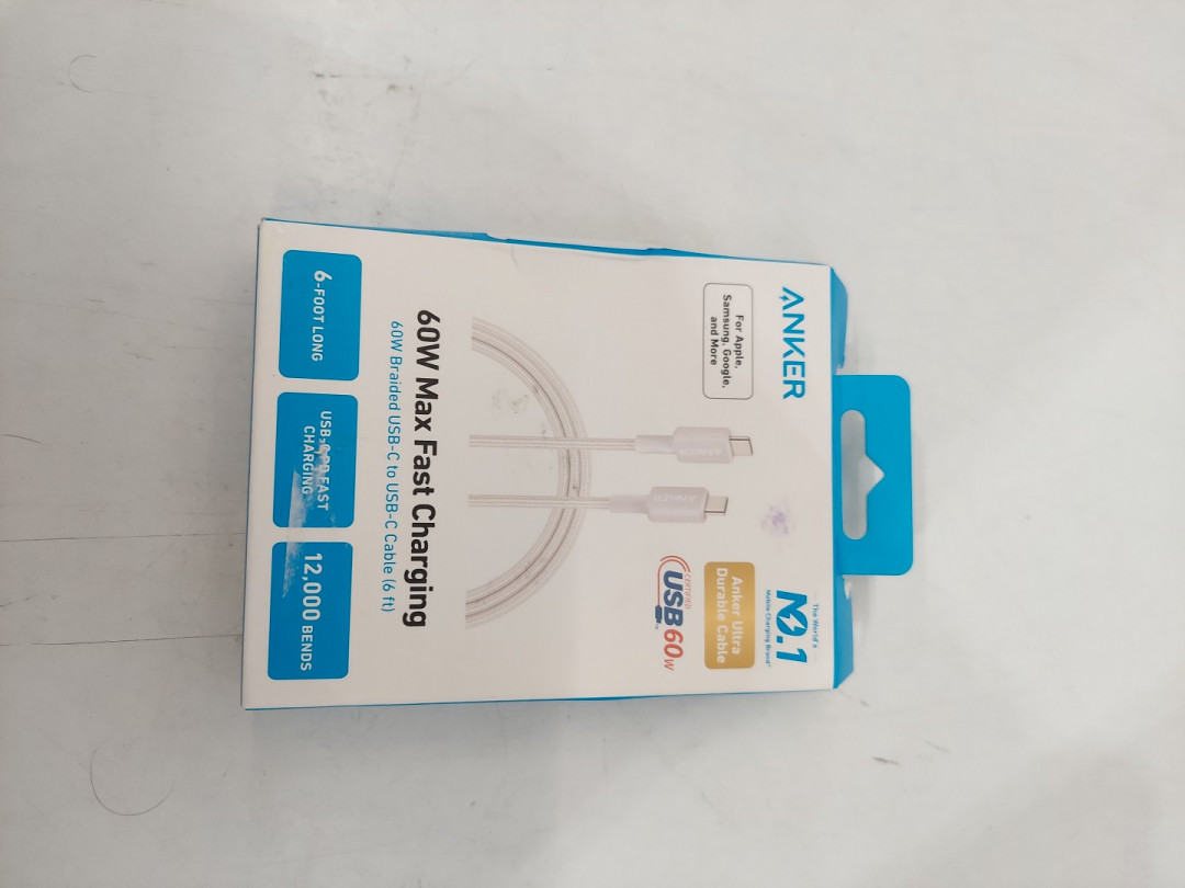 Anker Durable Braided USB-C to USB-C Fast Charging Cable - 6ft - White (Model: A81F6) image 2