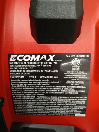 Ecomax PORTABLE MISTING FAN - 12" - 1400CFM - BLACK/RED (MODEL: EMF501214M 1806312) image 8