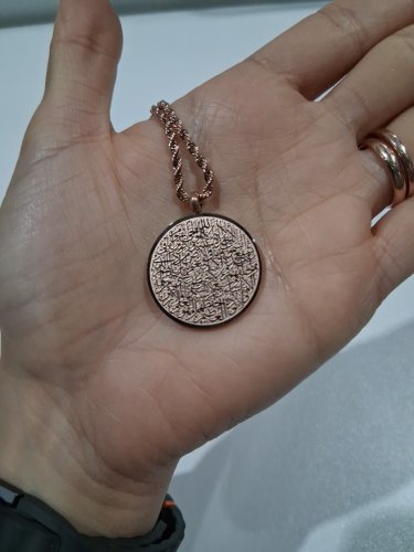 engraved ayatol kursi "آية الكرسي" round pendant twist chain necklace for protection - 20" - 22"/2 mm width adjustable chain/ 1" pendant - rose gold image 3