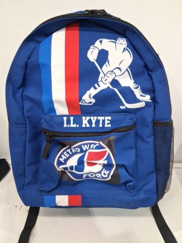Metro West Force Kids Hockey Backpack with custom name "I.L. KYTE" - BLUE image 2