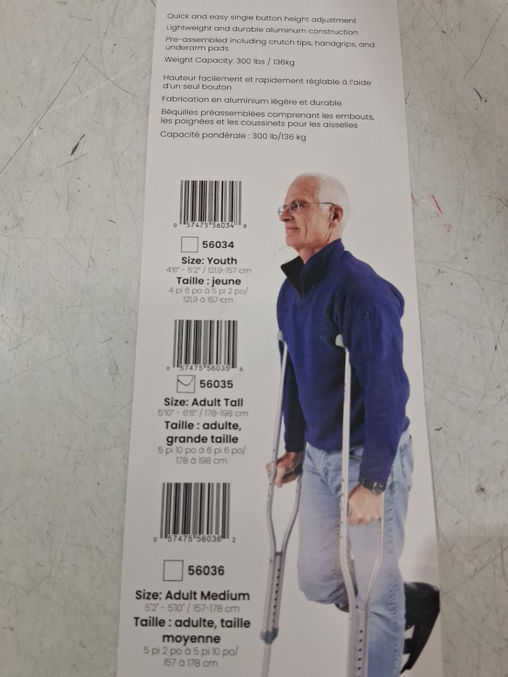 Adult bios adjustable aluminum crutches - Large for 5'10" - 6'6" - grey (model: 56035) image 3