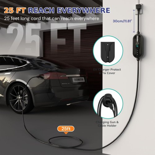 AIMILER Level 2 EV Charger with 2.4G WiFi APP - for Tesla/Nacs Cars - 25ft - Black (Model: ZA05-U007KBF-F021) image 2