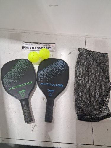 FRANKLIN SPORTS PICKLEBALL 2 PLAYER WOODEN PADDLE AND BALL SET - GREEN/BLUE ACTIVATOR (MODEL: 52742) image 2
