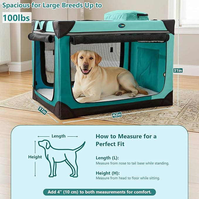 OWNPETS PORTABLE DOG CRATE COLLAPSIBLE TRAVEL SOFT CRATE DOG KENNEL- XL 42" X 31" X 31" - teal image 2