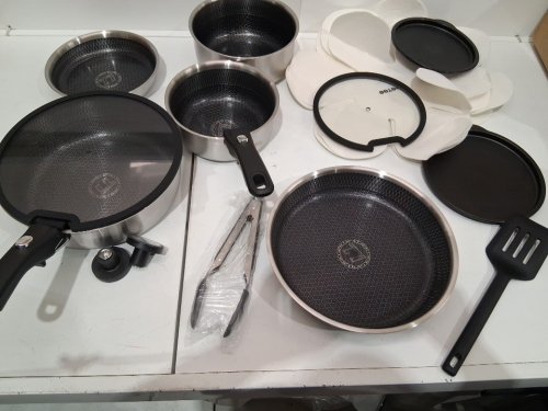 13pc jeeTEE Hybrid Tri-Ply Stainless Steel Cookware Set with removable handles - stainless steel/black image 3