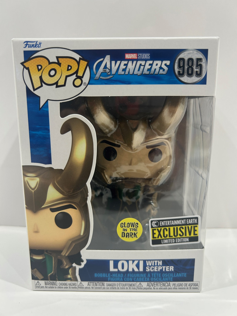 Funko pop! **glows in the dark**earth exclusive** Marvel studios avengers - loki with scepter bobble head (#985) image 3