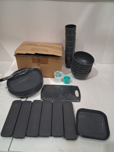 51pc meiloly Unbreakable Wheat Straw Dinnerware Sets - 6 setings total - dark grey image 2