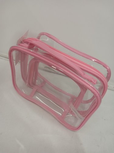 double sided clear plastic multi-purpose travel toiletry bag with zipper closure - 8.5" x 6" x 4" - clear/pink image 4
