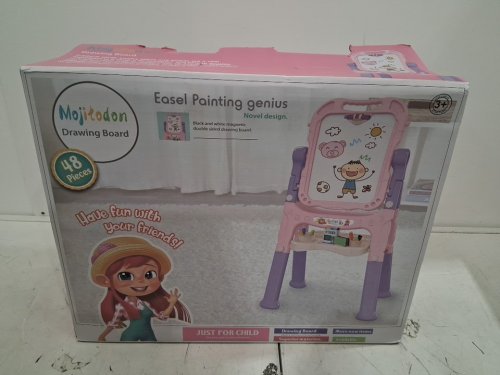 Double Sided Adjustable Kids Art Easel with Magnetic White Board, Chalk Board Stand 34"-26" - purple/pink/beige image 2