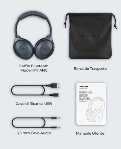 MPOW H17 ANC BLUETOOTH soft over the ear HEADPHONES with 3.5mm jack - 45hr playtime (Model: BH381C) image 2