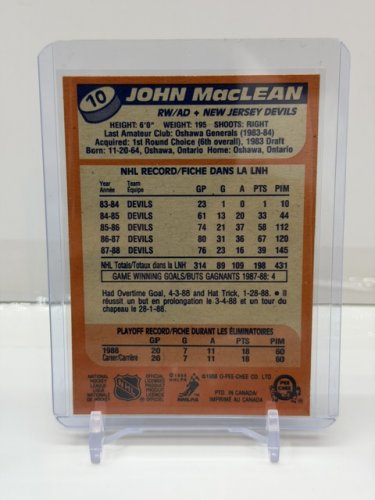 SIGNED JOHN MACLEAN - 1988 O-PEE-CHEE HOCKEY CARD #10 image 2