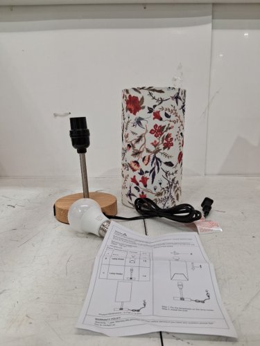 BEDSIDE WOODEN BASE TOUCH LAMP WITH FLORAL FABRIC SHADE - 5.7" X 14.8" - FLOWER image 2