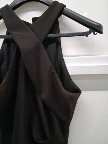 women's xscape floor length scuba cross neck ruffle dress - size 12 - black (style : 6993xa) image 5