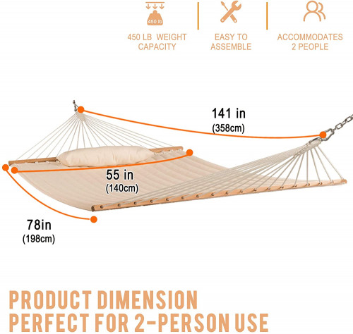 LAZY DAZE HAMMOCKS DOUBLE QUILTED FABRIC HAMMOCK SWING WITH PILLOW - 55" - BEIGE (MODEL: HM003148) image 3