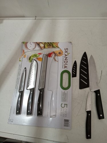 7PC Skandia by Hampton Forge German Steele Knife Set with Blade Guards/Sheathes - Chef, Bread, Santoku, Utility, and Paring - Black (Model: 1938125) image 2