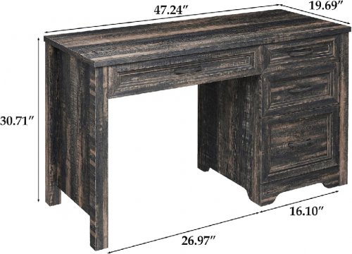 Bonvache Farmhouse Executive Desk with storage and file Drawers - 47" x 20" x 31" - dark oak (model:C6A012DO01A) image 2