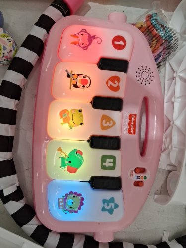 FISHER-PRICE PORTABLE BABY ACTIVITY MAT GLOW AND GROW KICK & PLAY PIANO GYM MUSICAL TOY WITH SMART STAGES LEARNING & maracas - 0+ MONTHS - pink (model: hwd99) image 3