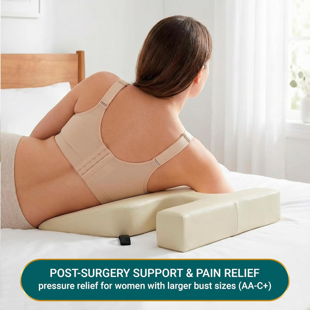 easy spa medical wedge cushion breast pillow for surgery recovery - larger busts (size: AA - C) - cream image 3