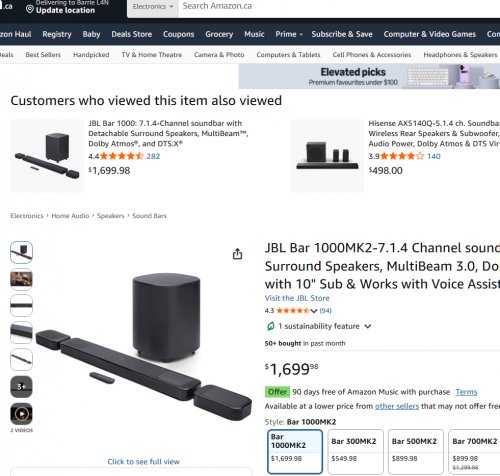 JBL BAR 7.1.4 CHANNEL SOUNDBAR SYSTEM WITH DETACHABLE SURROUND SPEAKERS MULTIBEAM 3.0, DOLBY ATMOS AND DTS:X WITH 10" SUB & WORKS WITH VOICE ASSISTANT-ENABLED SPEAKERS - 960W - BLACK (MODEL: BAR 1000MK2) image 2