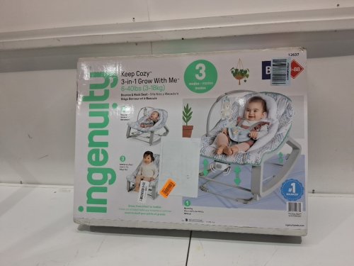 Ingenuity 3-in-1 Keep Cozy Grow with Me Vibrating Baby Bouncer, rocker & chair - 40lbs capacity - weaver theme grey/white/green (model: ‎12428) image 2