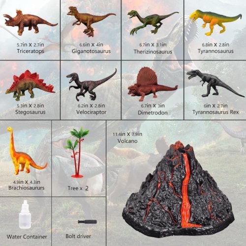 12PC Volcano Set with 9 Realistic Dinosaur Action Figures image 2