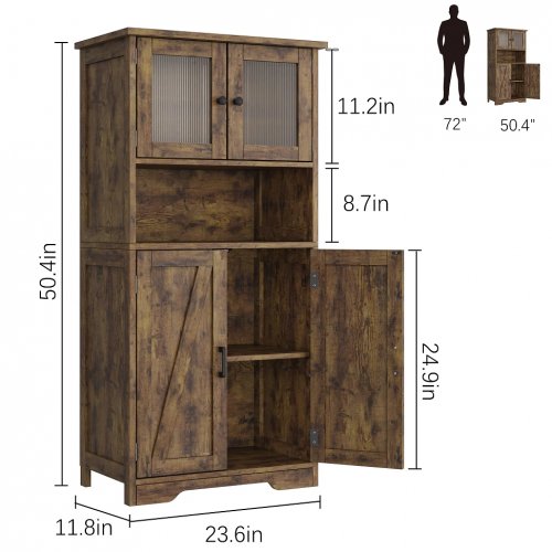 garvee Freestanding Storage Cabinet with Glass Doors and Adjustable Shelves - 23.6" x 11.8" x 50.4" - rustic Brown (model: pho_0z555nfp) image 2