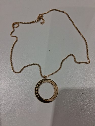 hollow round moon phases "فَصَبْرٌ جَمِيلٌ /so patience is most fitting" pendant twist chain necklace - 3.2" pendant/20"-22" chain - gold image 4
