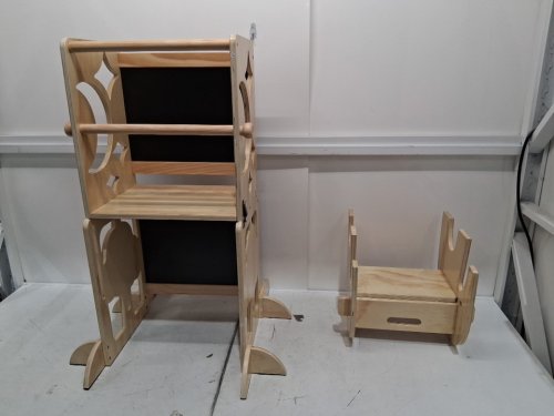 COSYLAND TODDLER 4-IN-1 WOODEN FOLDABLE STANDING TOWER WITH BLACKBOARD - 1.5 TO 3 YEARS - NATURAL WOOD (MODEL: CS000197-1-CA) image 3